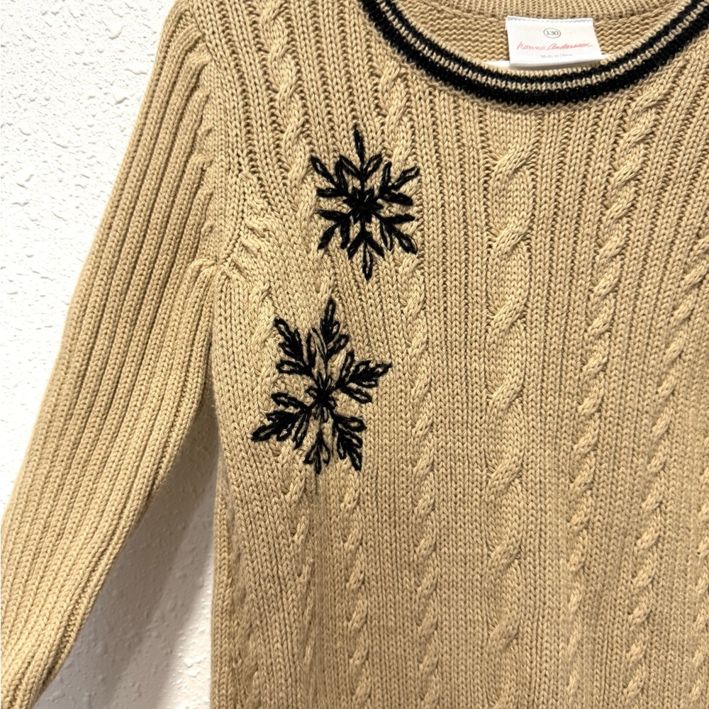 Hanna Andersson cotton‎ /wool blend Tan Knit Dress with Black Snowflakes 10